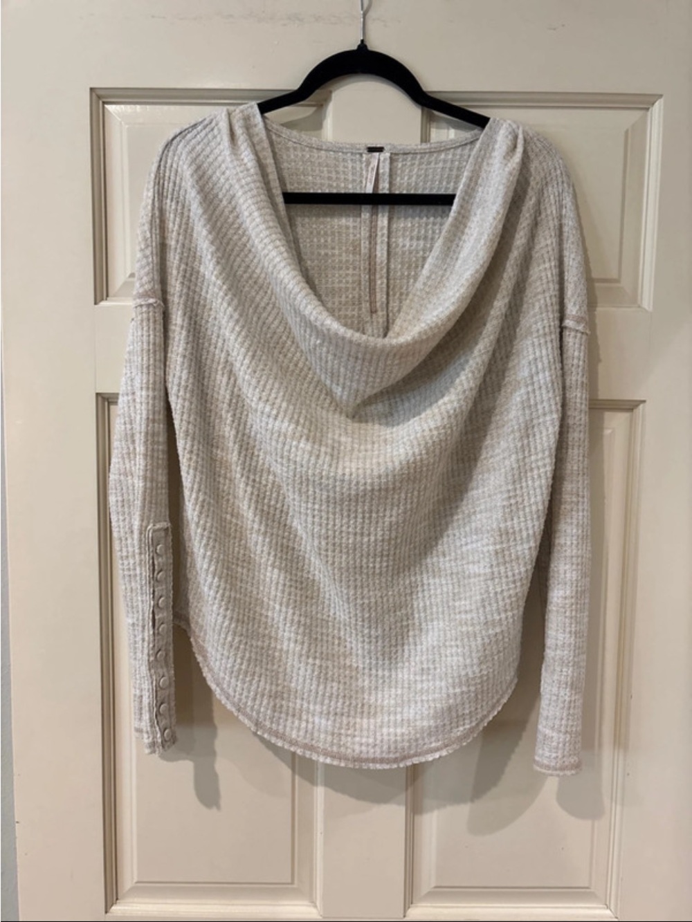 Free People Cream Waffle Knit Cowl Neck Tunic